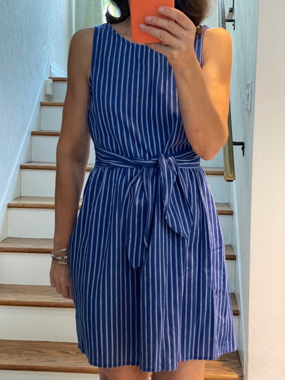 Everly cotton blend striped blue and white summer mini dress